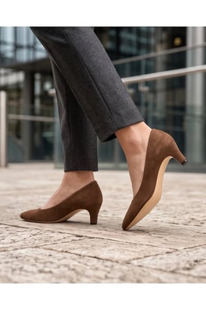 ROWAN Taba Hakiki Süet Deri Stiletto Kısa Topuklu Ayakkabı