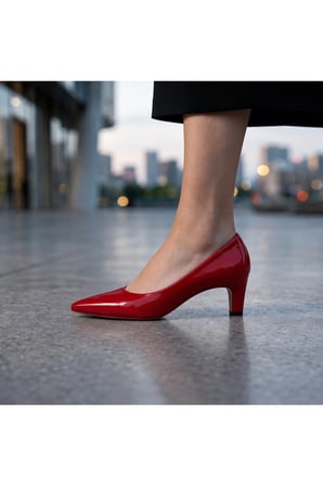 ROWAN Kırmızı Rugan Hakiki Deri Stiletto Kısa Topuklu Ayakkabı
