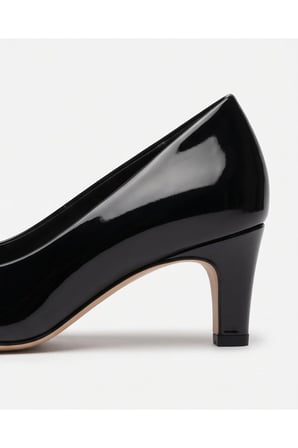 ROWAN Siyah Rugan Hakiki Deri Stiletto Kısa Topuklu Ayakkabı