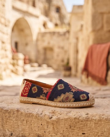 VIOLA Lacivert Hakiki Deri Kilim Desenli Kadın Etnik Desen Espadril Ayakkabı
