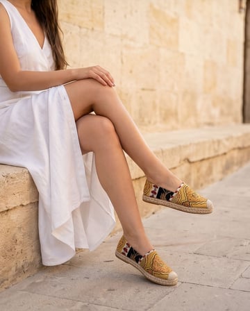 VIOLA Sarı Hakiki Deri Kilim Desenli Kadın Etnik Desen Espadril Ayakkabı
