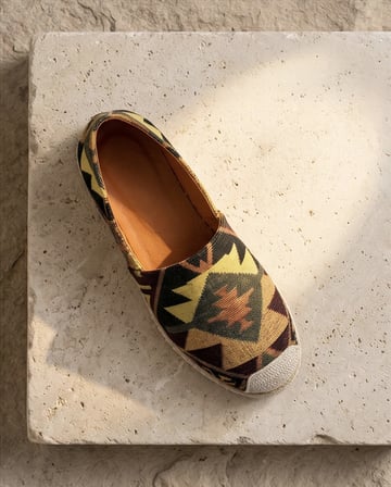 VIOLA Sarı Hakiki Deri Kilim Desenli Kadın Etnik Desen Espadril Ayakkabı