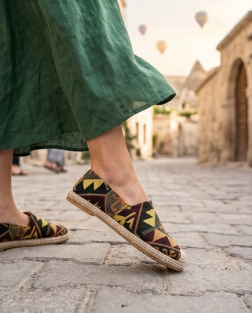 VIOLA Siyah Hakiki Deri Kilim Desenli Kadın Etnik Desen Espadril Ayakkabı