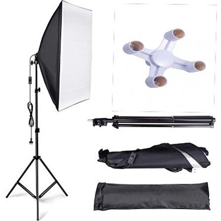 50x70cm Softbox 4 Duylu Tekli Sürekli Işık Seti 50x70 4 Duylu Softbox Foto Video Işık