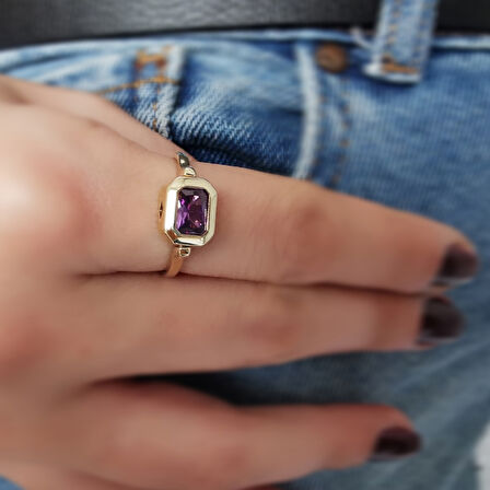 Ametist Baget Taşlı Altın Spor Yüzük (FTY0130)