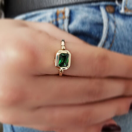 Yeşil Taşlı Altın Spor Yüzük (FTY0131)