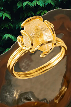 Sertifikalı Gold Rokoko Model Sitrin Taşı Yüzük - Ayarlamalı