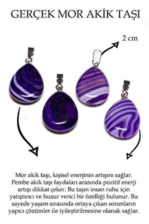 Sertifikalı Damla Model Damarlı Mor Akik Taşı Kolye (GÜMÜŞ APARATLI)