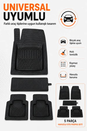Audi Q7 (2006-2008) 5 Parça Universal Havuzlu Oto Paspas Seti Siyah