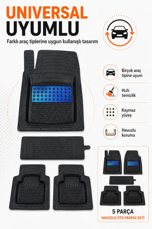 Ford C-Max (2007-2009) 5 Parça Universal Havuzlu Oto Paspas Seti Mavi