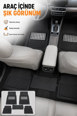 Kia Opirus (2005-2005) 5 Parça Universal Havuzlu Oto Paspas Seti Gri