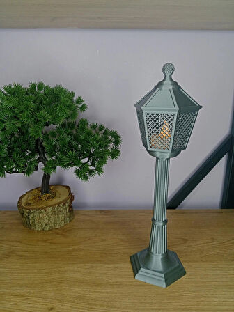 Vintage Tarz 3D Baskı Sokak Lambası Tek Mumluk Hazneli Gümüş – Masaüstü Dekor