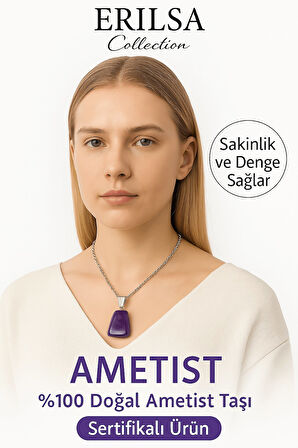 Sertifikalı AAA+ Ametist Taşı Kolye – Beşgen Model, Gümüş Aparatlı