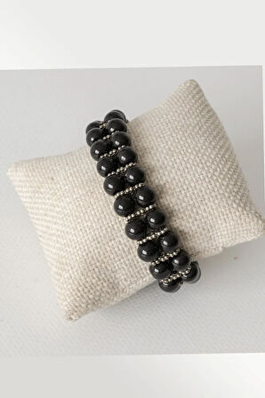 Sertifikalı Rolex Erkek Model Siyah Turmalin Taşı Bileklik