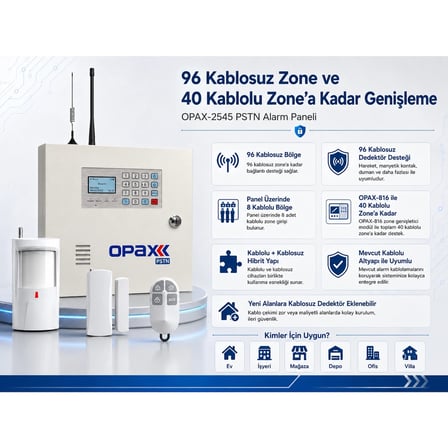 OPAX-2545 PSTN BGR-09 Kablosuz Sirenli Akülü Ev ve İşyeri Alarm Seti