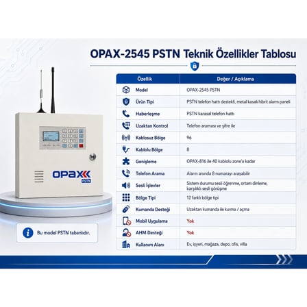 OPAX-2545 PSTN BGR-09 Kablosuz Sirenli Akülü Ev ve İşyeri Alarm Seti