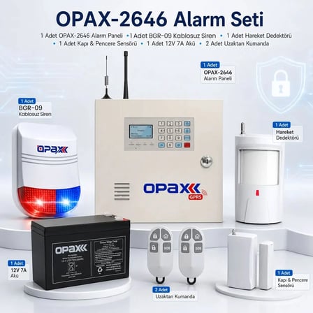 OPAX-2646 BGR-09 Kablosuz Sirenli Akülü GPRS/GSM Ev ve İşyeri Alarm Seti