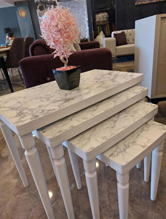 4lü Lüx Zigon Sehpa Beyaz Mermer Full Beyaz