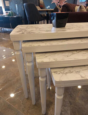 4lü Lüx Zigon Sehpa Beyaz Mermer Full Beyaz