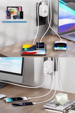 USB Şarj ve Priz Tekli Priz USB ve Type C Şarj Duvar Tipi Priz Çoklayıcı