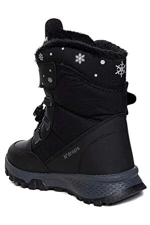 Ndrops Dayanıklı, Su Geçirmez, Ortopedik, Cırtlı, Siyah-Füme Kız Çocuk Kar Botu Ayakkabı