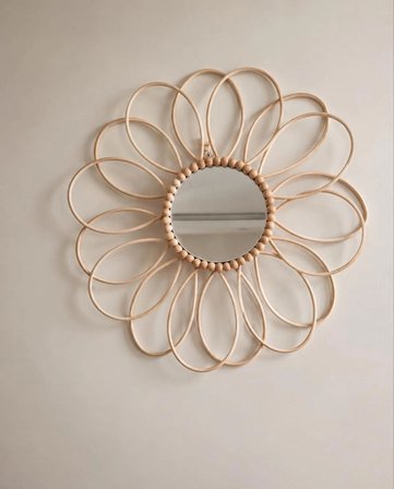 Furestan Home&Living Papatya Duvar Aynası Rattan 35 cm El Yapımı Dekoratif Ayna