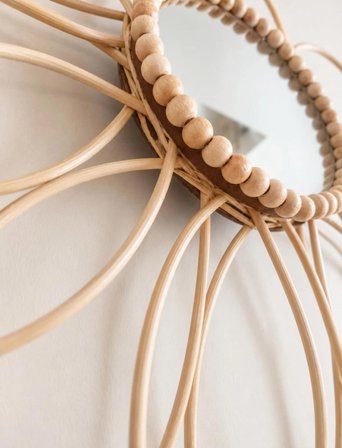 Furestan Home&Living Papatya Duvar Aynası Rattan 35 cm El Yapımı Dekoratif Ayna