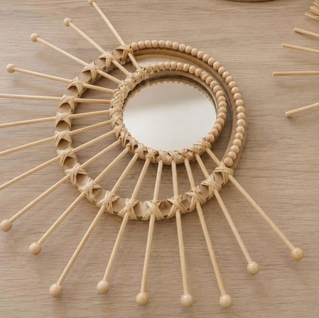 Furestan Home&Living Bohem Güneş Duvar Aynası El Yapımı Dekoratif Ahşap 50 cm