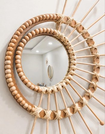 Furestan Home&Living Bohem Güneş Duvar Aynası El Yapımı Dekoratif Ahşap 50 cm