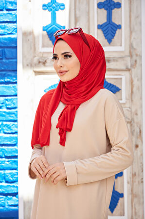 ALCANAVM Tesettür Penye Şal Kırmızı