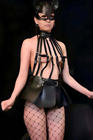 Büstiyer Ve Choker Görünümlü Şık Etek Harness - Brf998