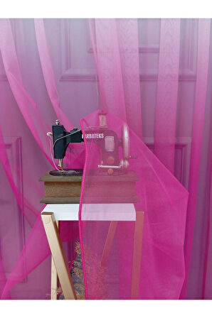 Fuşya Renkli Renk Geçişli Değrade Sağ/Sol Takım Tül Fon Perde