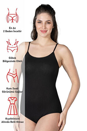 Siyah Emay 1415 Modal Cotton Çıtçıtlı İnce Askılı Body