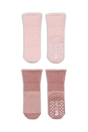 Çemberli Kaymaz Havlu Soket Çorap 2'li Bs10503 Pudra Pembe