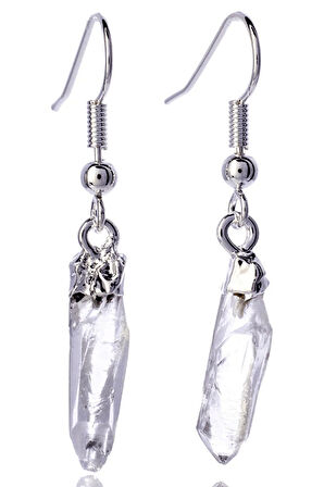 Sertifikalı Ham İşlenmemiş Kristal Kuvars Taşı Küpe
