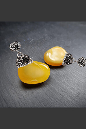 Sertifikalı Zirkon Taşlı Model Ham Sarı Akik Taşı Kolye