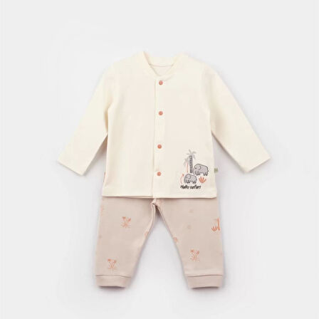 Hello Safari Bebek Pijama Takımı  Ekru Kiremit