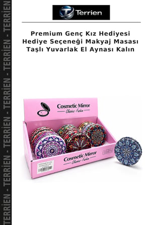 Premium Genç Kız Hediyesi Hediye Seçeneği Makyaj Masası Taşlı Yuvarlak El Aynası Kalın