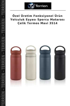 Özel Üretim Fonksiyonel Ürün Yolculuk Eşyası Sporcu Matarası Çelik Termos Mavi 3514