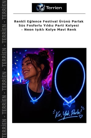 Renkli Eğlence Festival Ürünü Parlak Süs Fosforlu Yıldız Parti Kolyesi – Neon Işıklı Kolye Mavi Renk