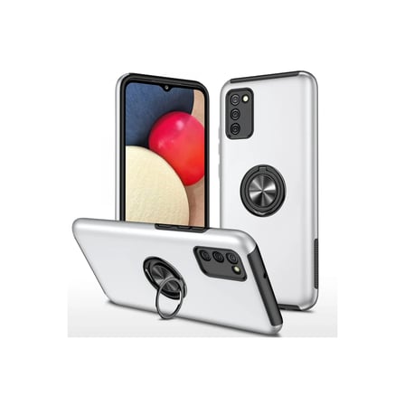 Samsung Galaxy A02S Kılıf Elit Yüzüklü Kapak - Gümüş