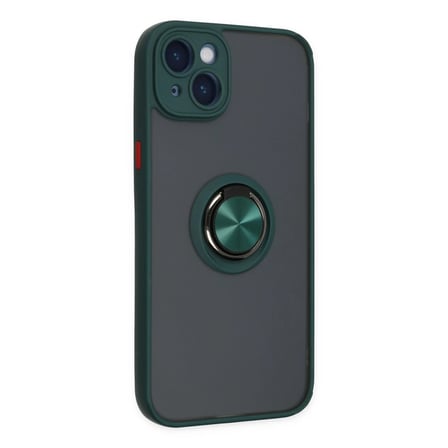 Apple iPhone 14 Kılıf Montreal Yüzüklü Silikon Kapak - Yeşil
