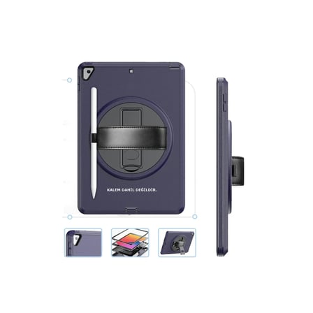 Apple iPad 10.2 (7.nesil) Kılıf Hand Strap Tablet Kılıfı - Lacivert