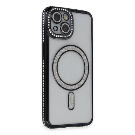 Apple iPhone 13 Kılıf Joke Simli Magneticsafe Kılıf - Siyah
