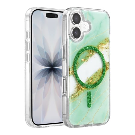 Onegif Apple iPhone 16 Lotus Simli Magsafe Kapak - Yeşil