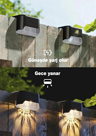 8li Paket Solar Güneş Enerjili Şarj Edilen Köşebent Merdiven Veranda Bahçe Led Lamba Siyah Solar