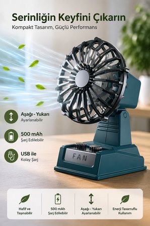 Şarjlı Masaüstü Mini Vantilatör Retro Tasarım 2 Kademeli Mini Fan 500 mAh Taşınabilir Fan