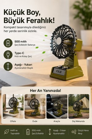 Şarjlı Masaüstü Mini Vantilatör Retro Tasarım 2 Kademeli Mini Fan 500 mAh Taşınabilir Fan