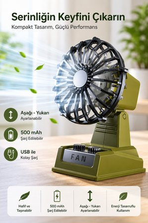 Şarjlı Masaüstü Mini Vantilatör Retro Tasarım 2 Kademeli Mini Fan 500 mAh Taşınabilir Fan