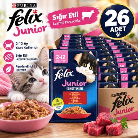 Felix Yavru Sığır Etli Kedi Yaş Mama 26x85g